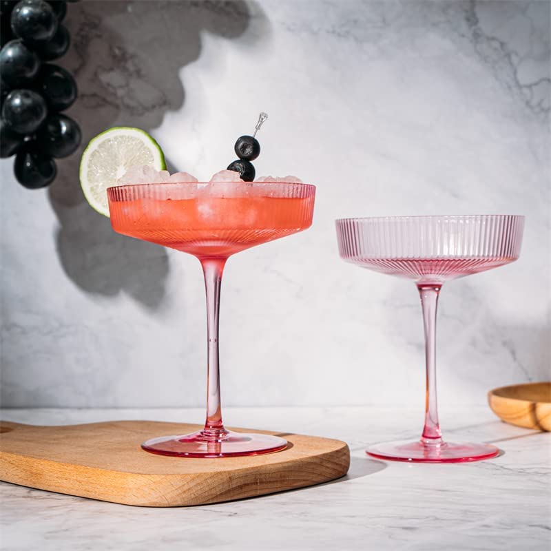 The Wine Savant Ribbed Coupe Cocktail Glasses, Set of 2 - Noble Designs