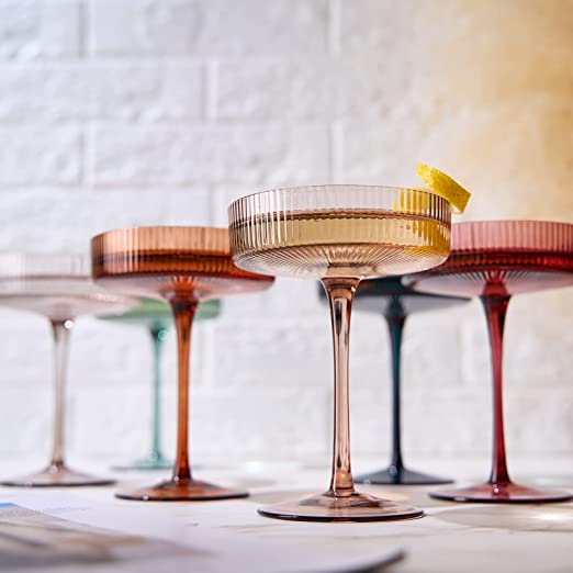 Vintage Art Deco Coupe Glasses Ribbed Coupe Cocktail Glasses, Set of 6 - Noble Designs