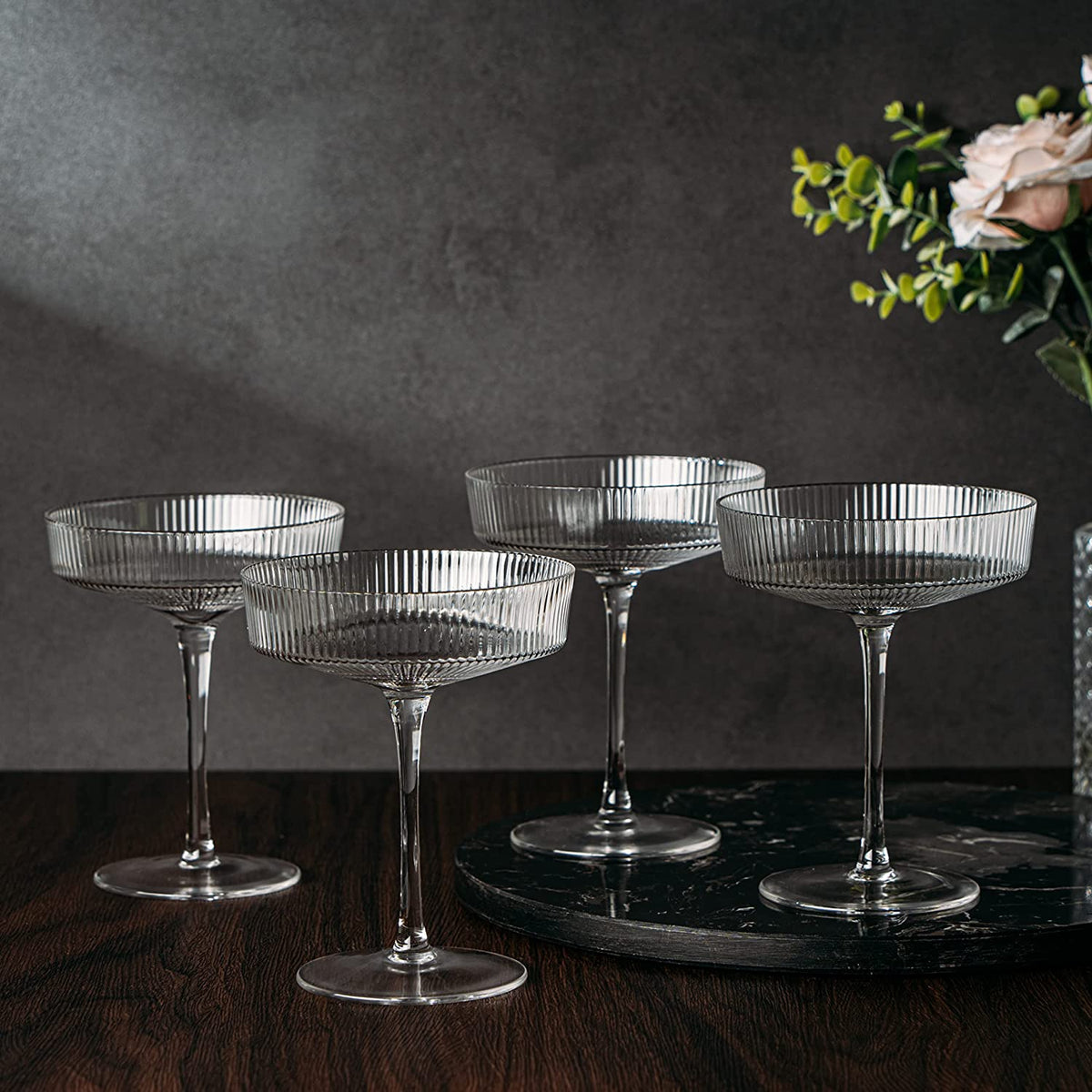 Ribbed Coupe Cocktail Glasses, Set of 4 - Noble Designs