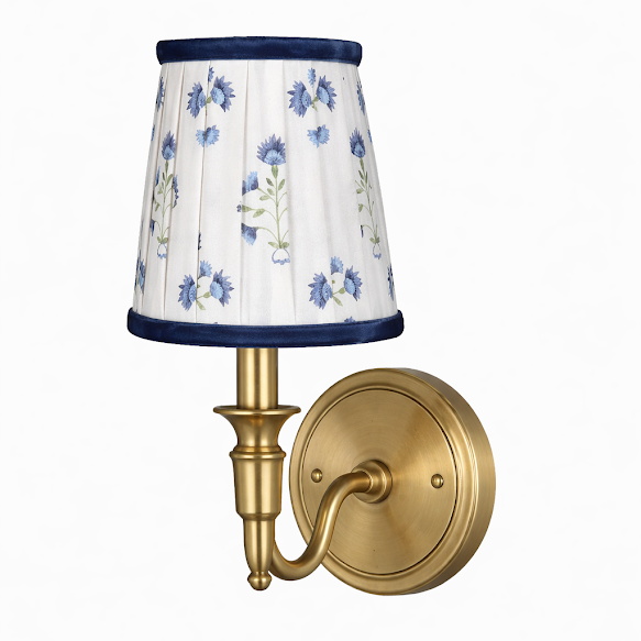 Blue Velvet Floral Sconce Shade Front View