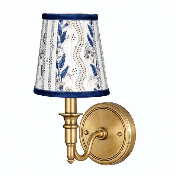 Blue Velvet Trellis Sconce Shade Front View - Noble Designs