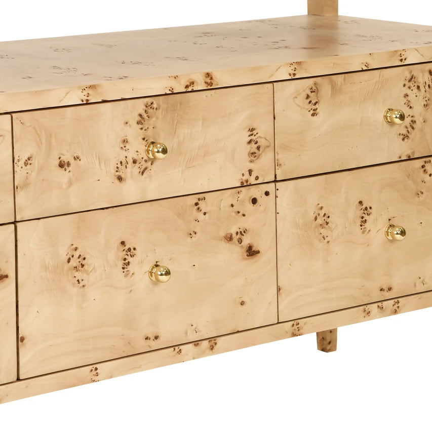 Jordan Burl Wood Six Drawer Console