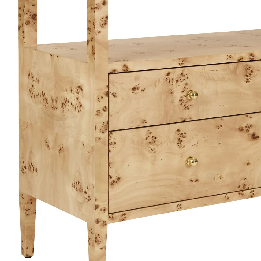 Jordan Burl Wood Six Drawer Console