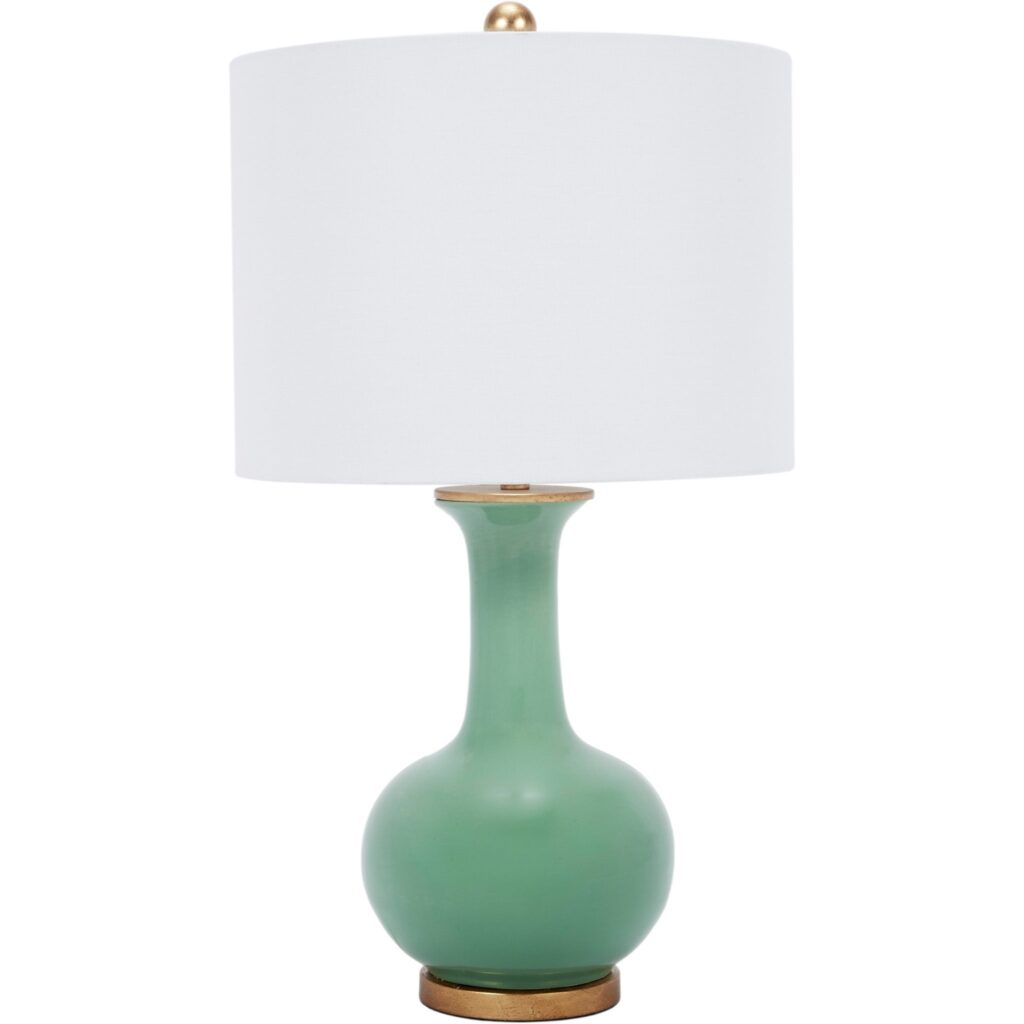 Sylvie Green Ceramic Table Lamp With White Linen Shade - Noble Designs