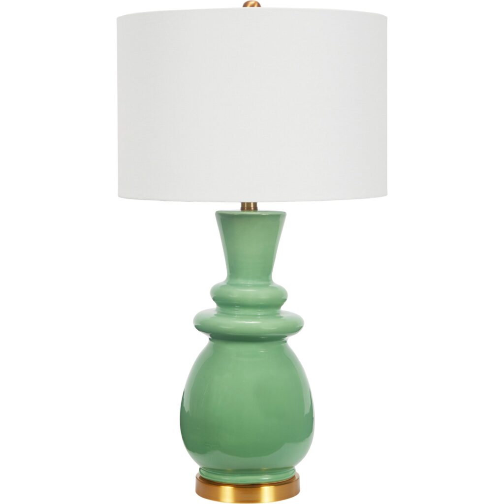 Sadie Ceramic Green Table Lamp With White Linen Shade - Noble Designs