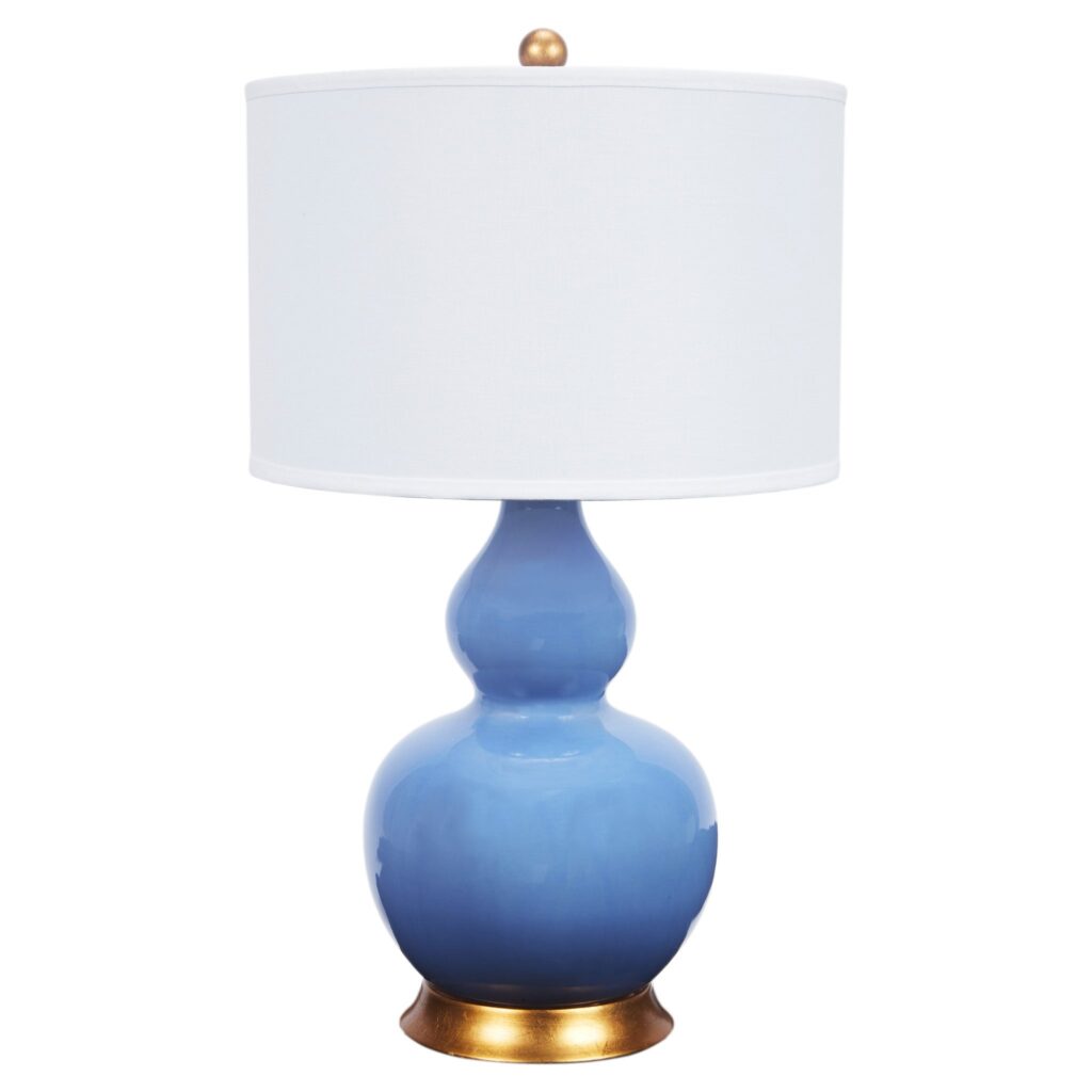 Parisian Blue Porcelain Lamp With White Linen Shade - Noble Designs