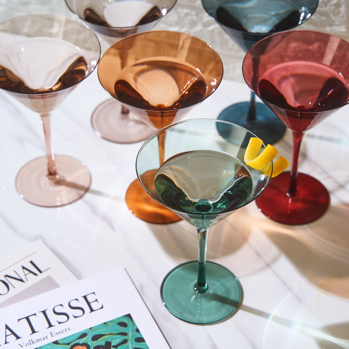 Colored Crystal Martini & Cocktail Glass, Set of 6 - Noble Designs