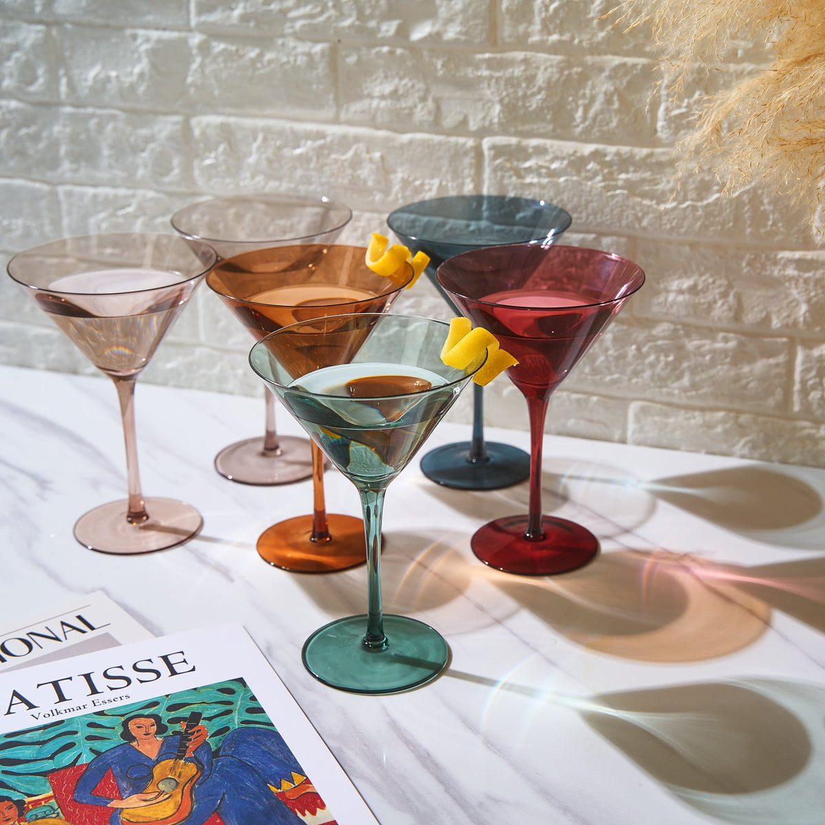 Colored Crystal Martini & Cocktail Glass, Set of 6 - Noble Designs