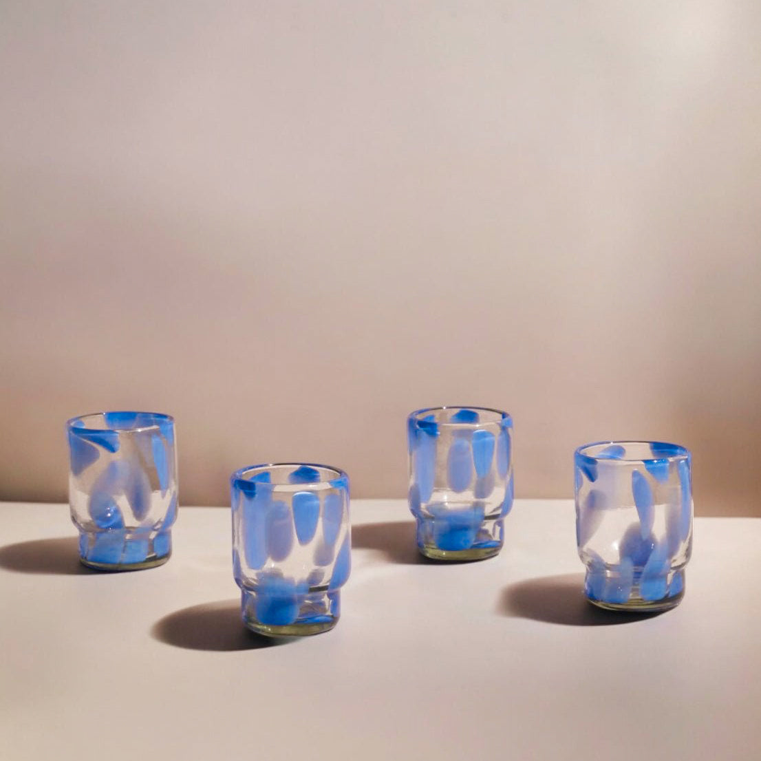 Marta Stackable Glass in Blue & Clear Set of 4 - Noble Designs