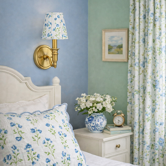 Blue Floral Sconce Shade Wall View