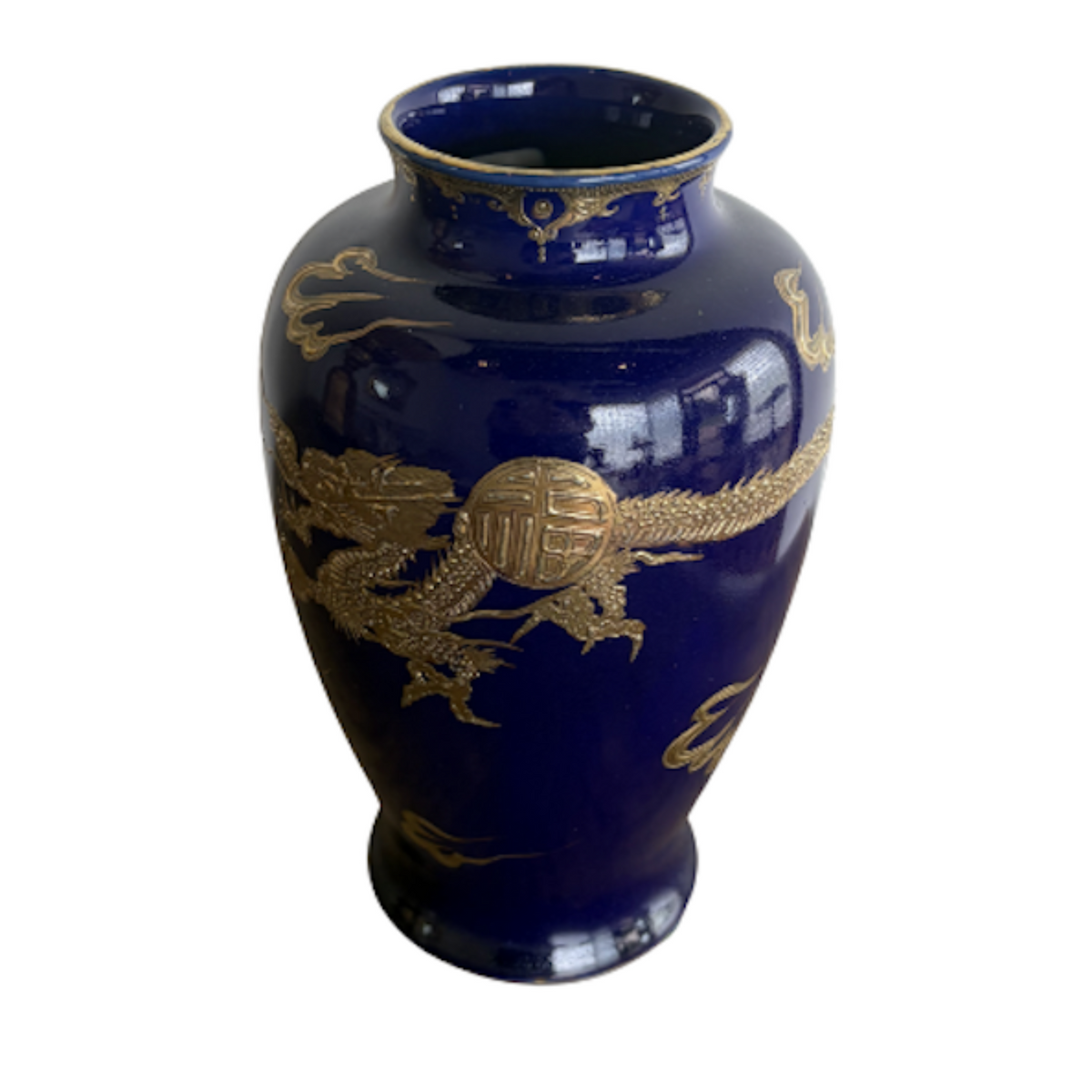 Vintage Blue and Gold Asian Vase - Noble Designs