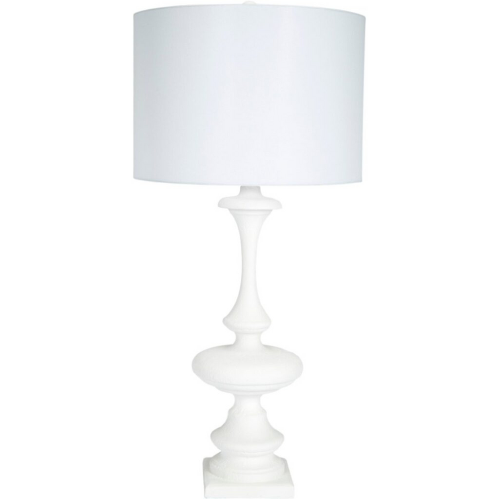 Barnes White Gesso Lamp With White Linen Shade - Noble Designs