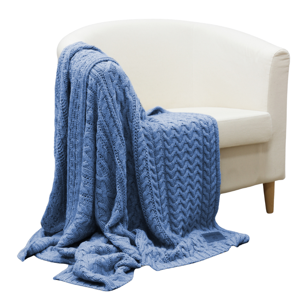Cable Knit Blanket in Blue - Noble Designs