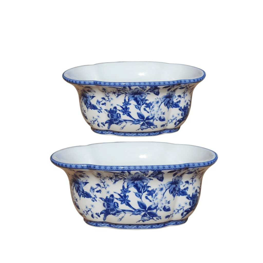 Blue and White Porcelain Cachepot, Set of 2 - Noble Workroom