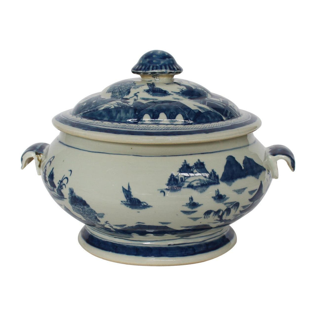 Blue And White Porcelain Oval Fruit Jar With Lid - Noble Designs