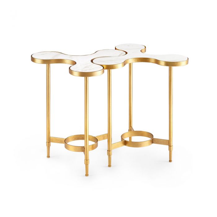 Clover Side Table, White And Gold Leaf - Noble Designs