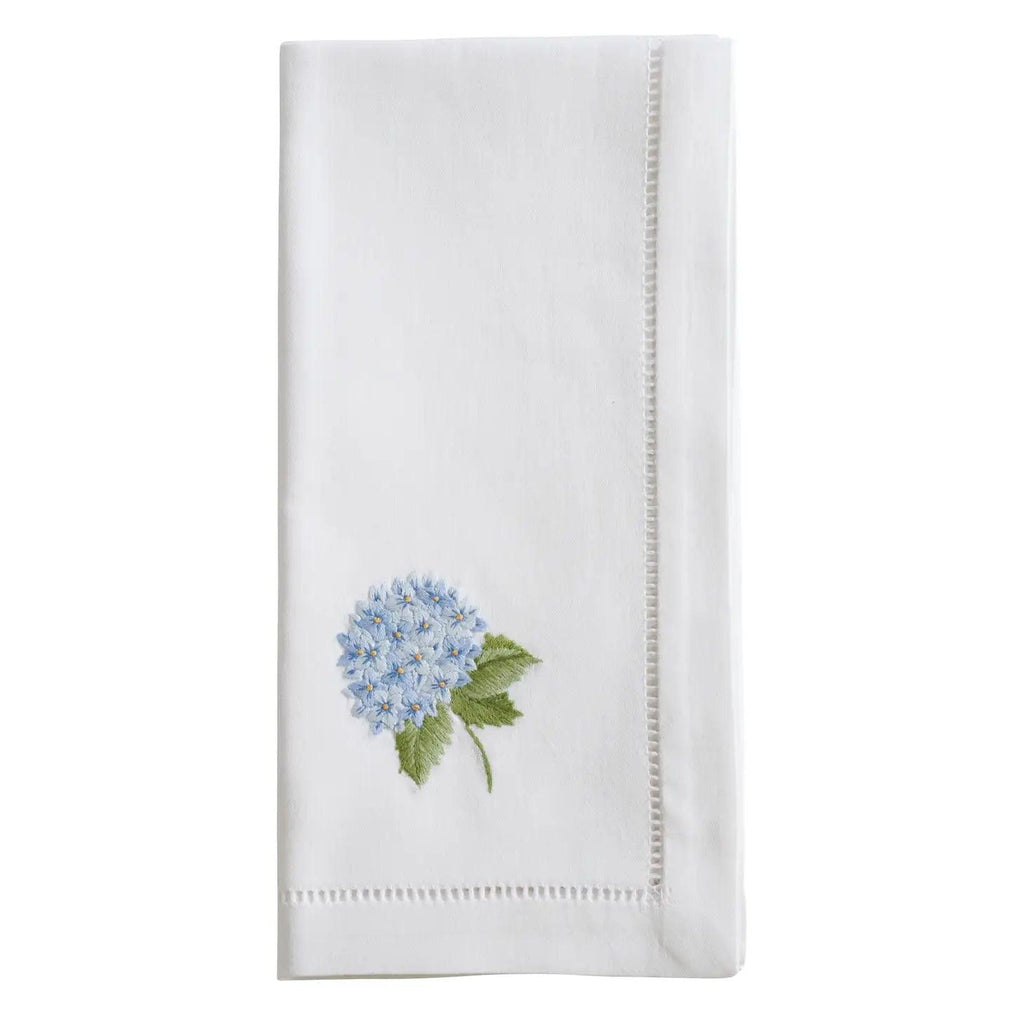 Embroidered Blue Hydrangea Hemstitch Napkin - Noble Designs