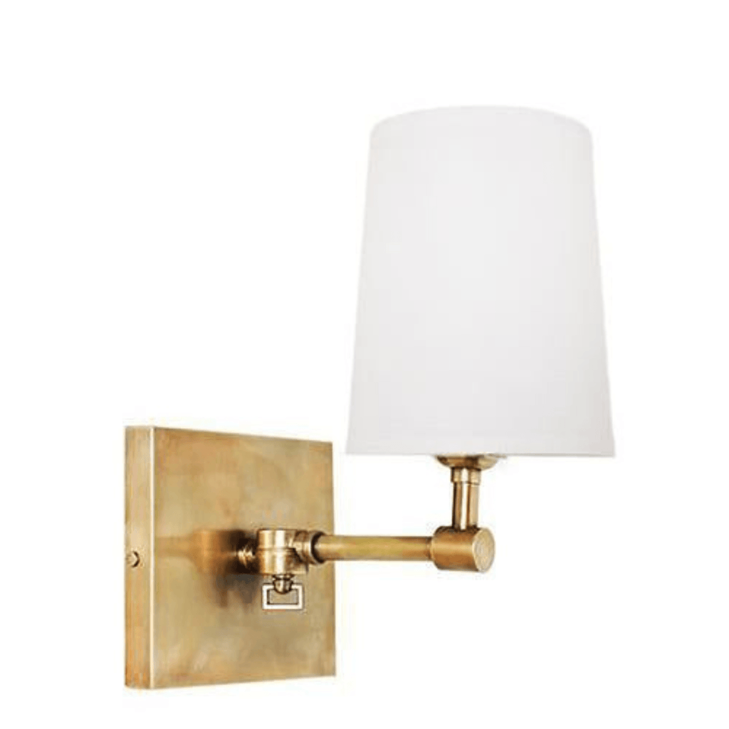 Haven Pivoting Wall Sconce with Linen Shade, Antique Brass - Noble Designs