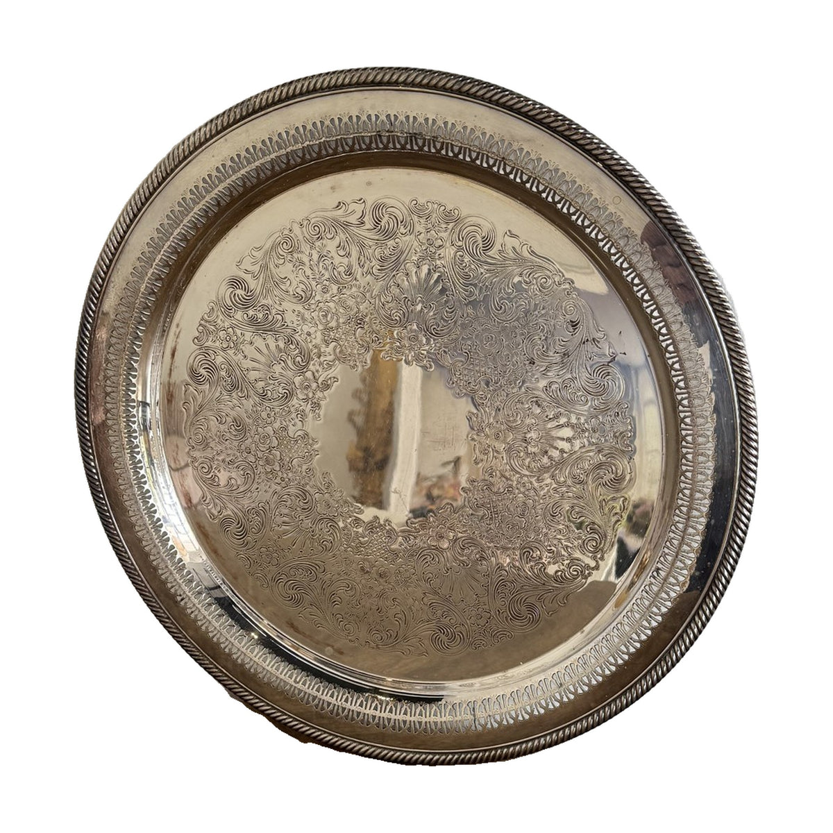 Round Silver Tray with Filigree Border, No. 2 - Noble Designs