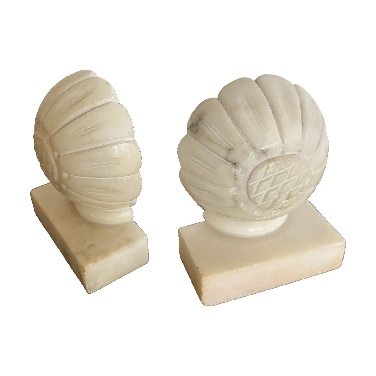 Hand Carved White Marble Bookends - Noble Designs