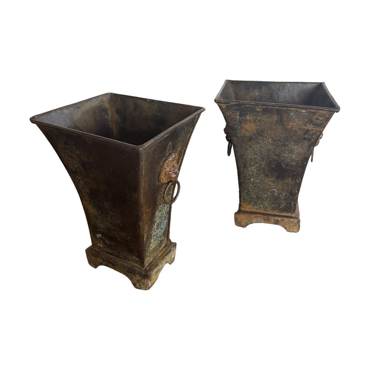 Metal Lion Head Handle Urns, Set of 2 - Noble Designs