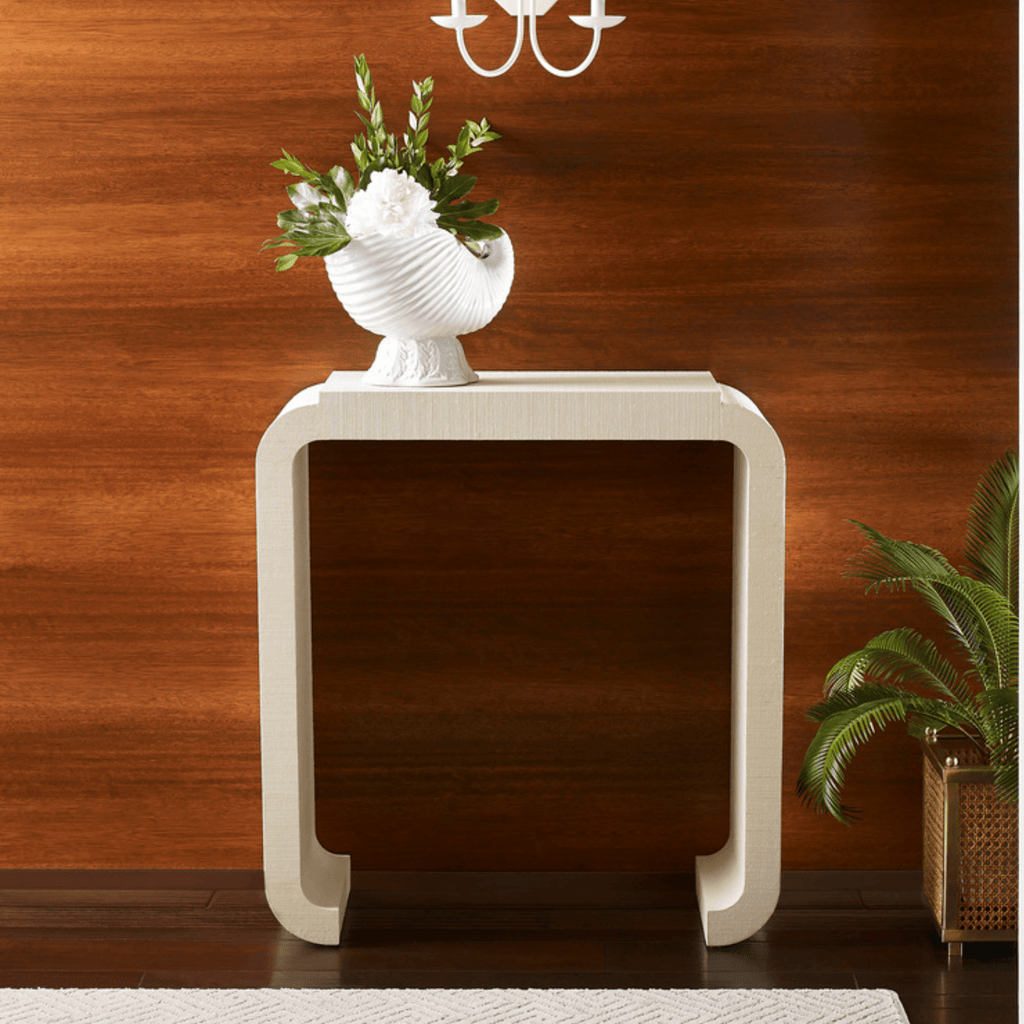 Notched Waterfall Console in Grasscloth - Noble Workroom