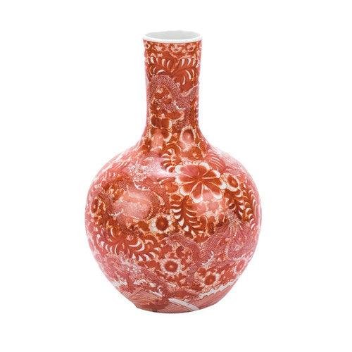 Orange Globular Vase With Dragon Motif - Noble Designs