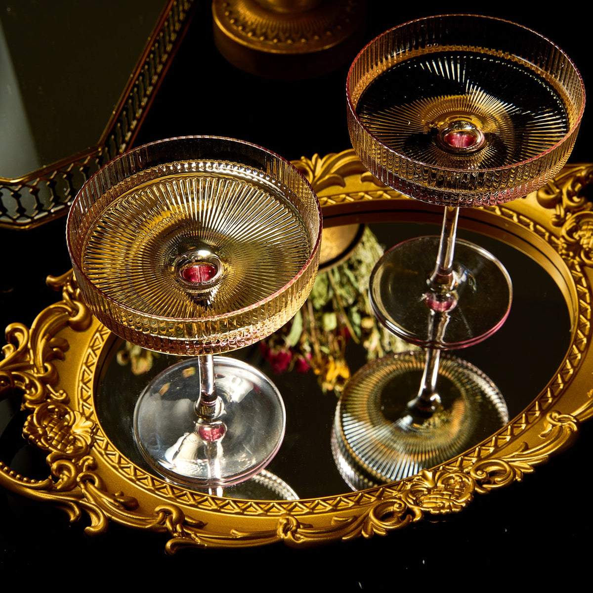 The Wine Savant Ribbed Coupe Cocktail Glasses, Set of 2 - Noble Designs