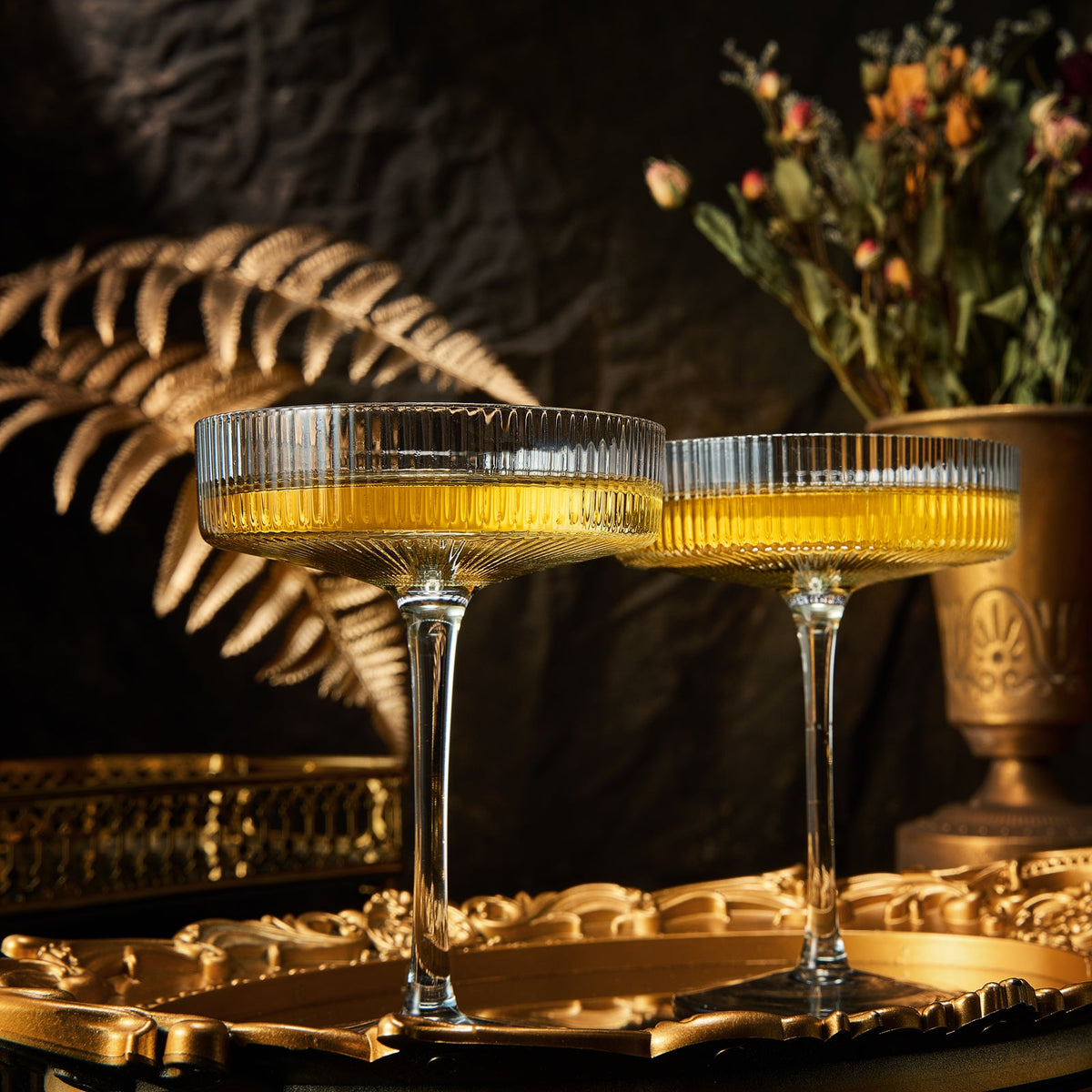Ribbed Coupe Cocktail Glasses, Set of 2 - Noble Designs