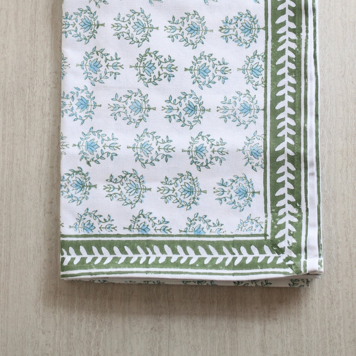 Table Throw in Lotus, Sage & Uniform Blue with Sage Vine Border - Noble Designs