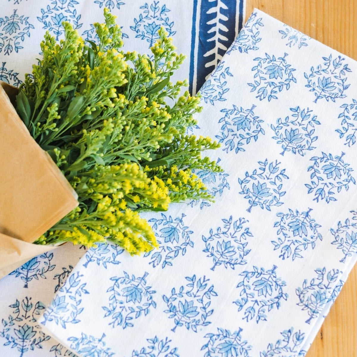 Tea Towel in Lotus, Navy & Uniform Blue - Noble Designs