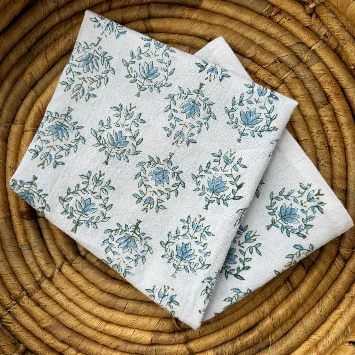 Tea Towel in Lotus, Sage & Uniform Blue - Noble Designs