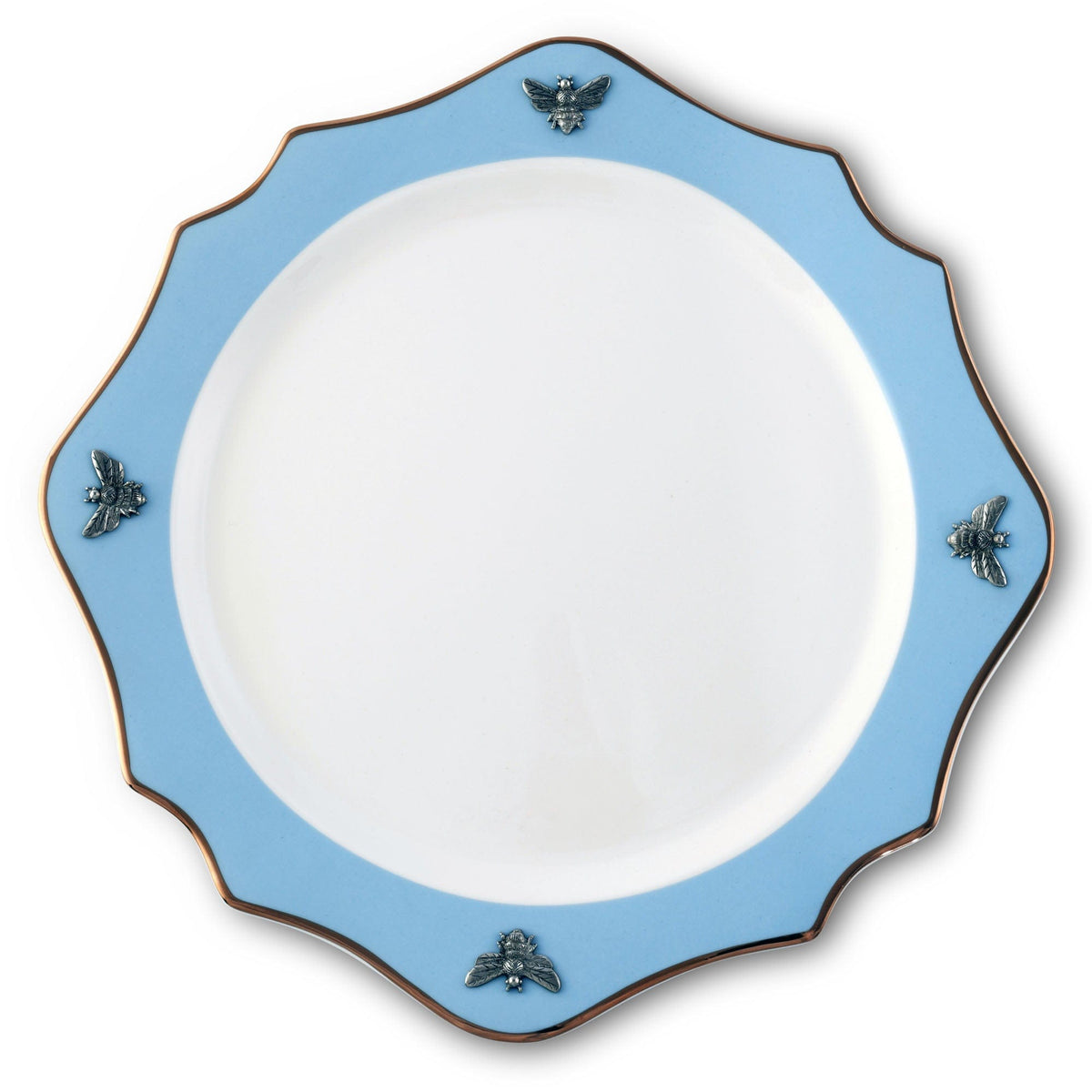 Bee Bone China Charger Blue with Gold Rim - Noble Designs