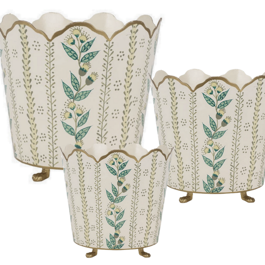 Ivory & Gold Floral Bucket Planter - Noble Designs