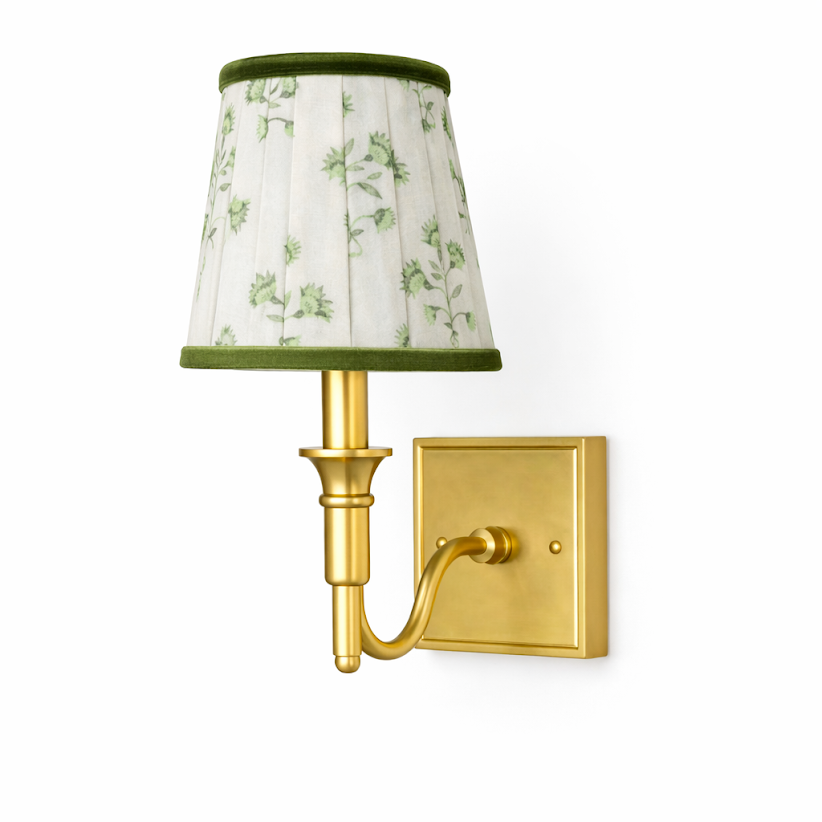 Green Velvet Floral Sconce Shade Front View - Noble Designs