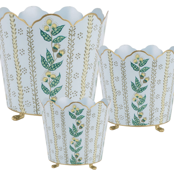 Pale Blue & Gold Floral Bucket Planter - Noble Designs