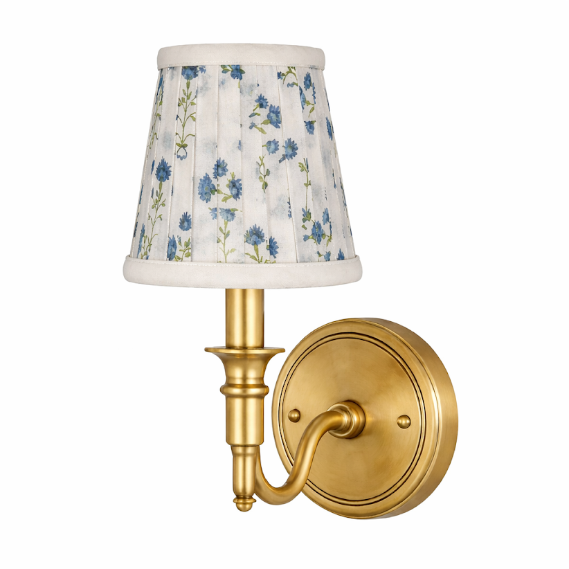 White Velvet Floral Sconce Shade Front View 