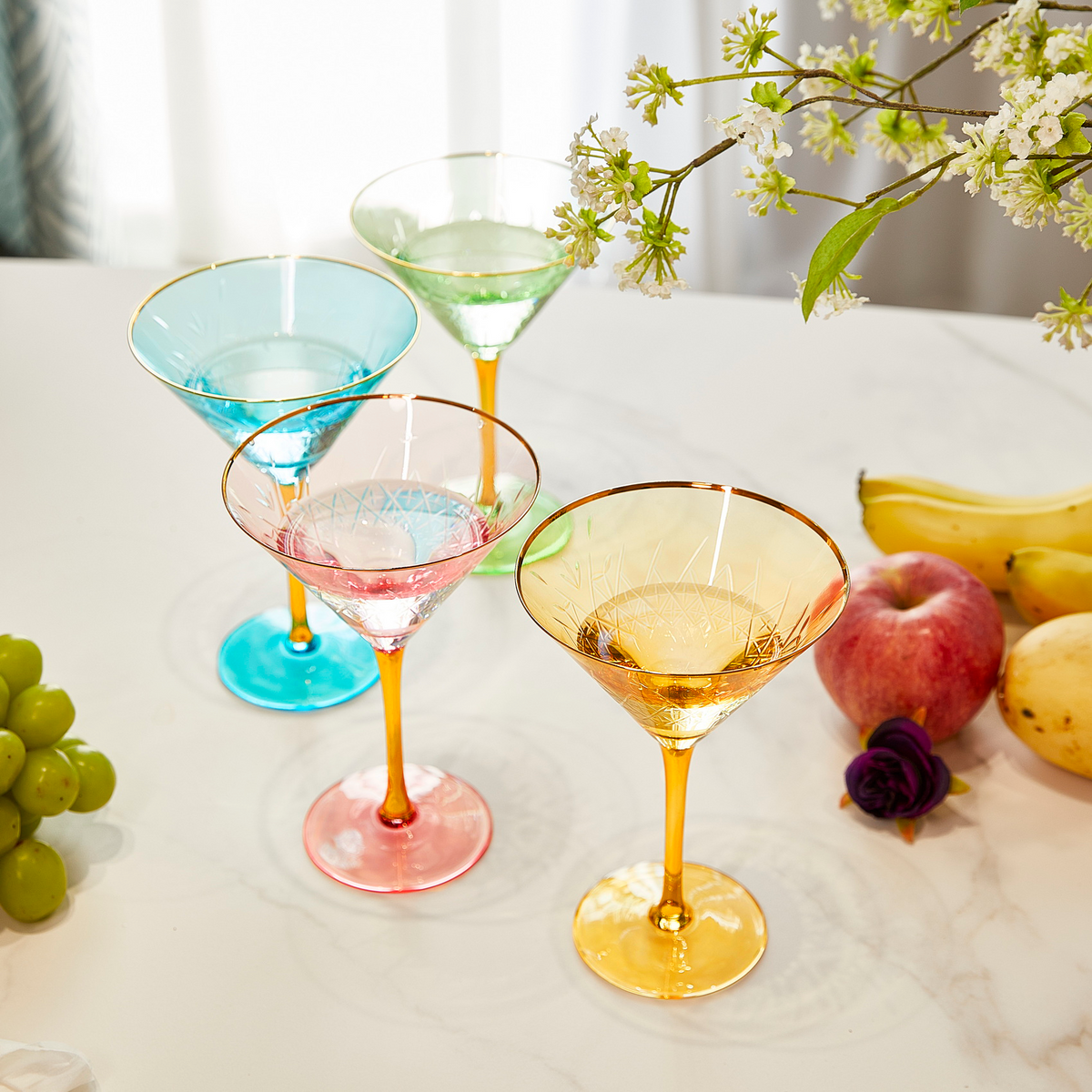 Crystal Martini Glasses Colored, Set of 4 - Noble Designs