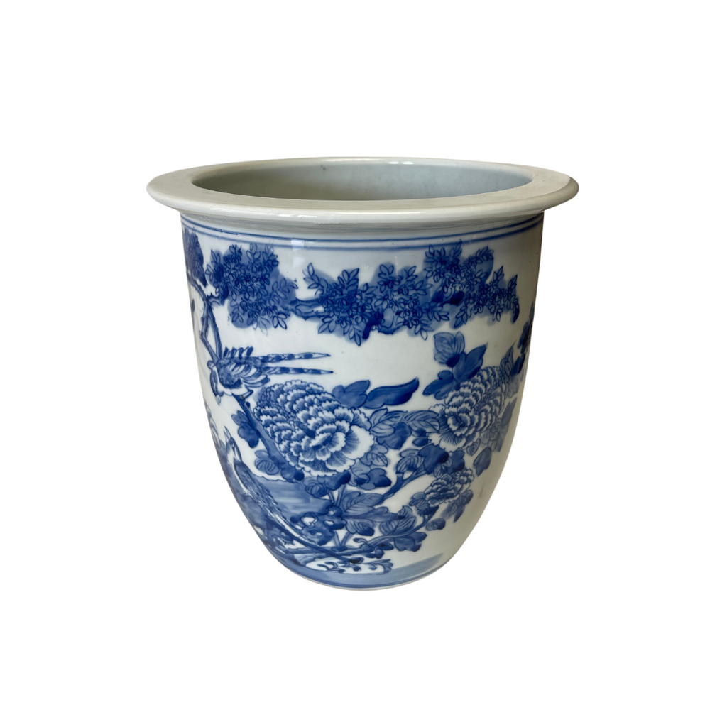 Blue And White Oriental Flower Scenery Porcelain Pot - Noble Designs