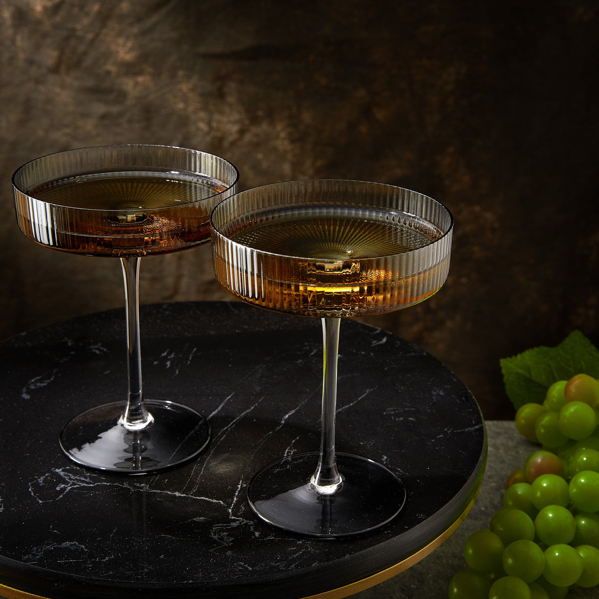 Ribbed Coupe Cocktail Glasses, Set of 2 - Noble Designs