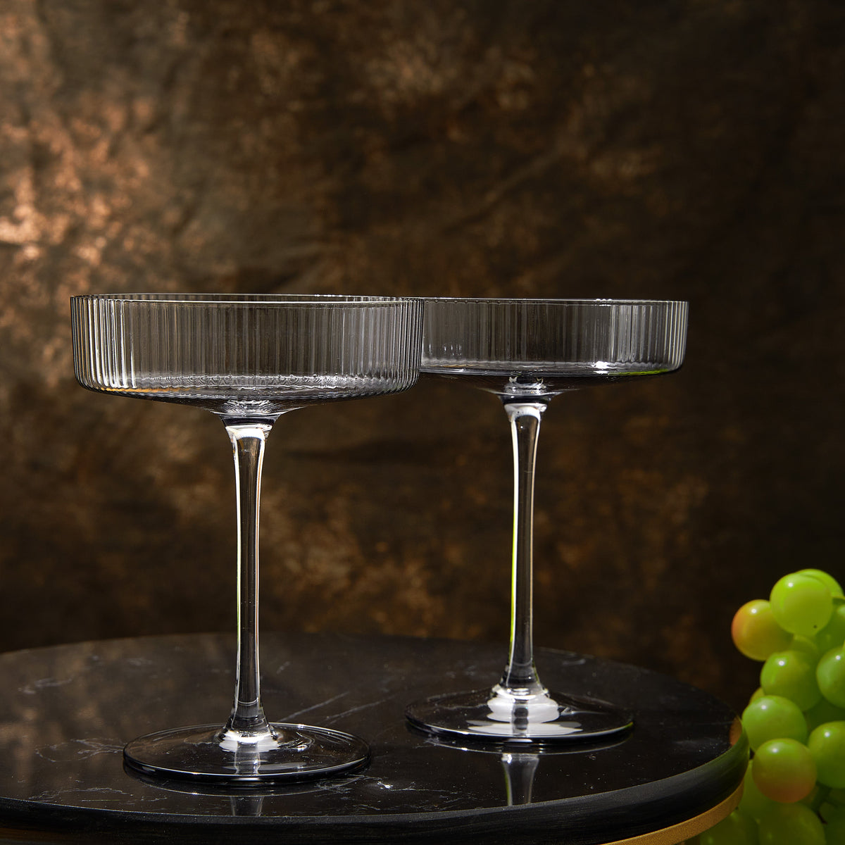 Ribbed Coupe Cocktail Glasses, Set of 2 - Noble Designs