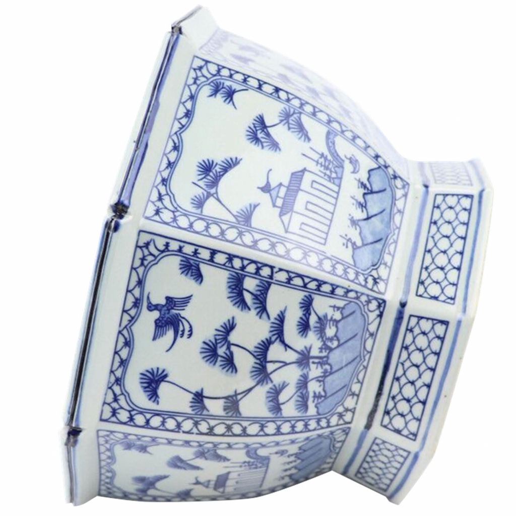 Mid Size Soft Blue Floral and Village Hexagon Planter - Noble Designs