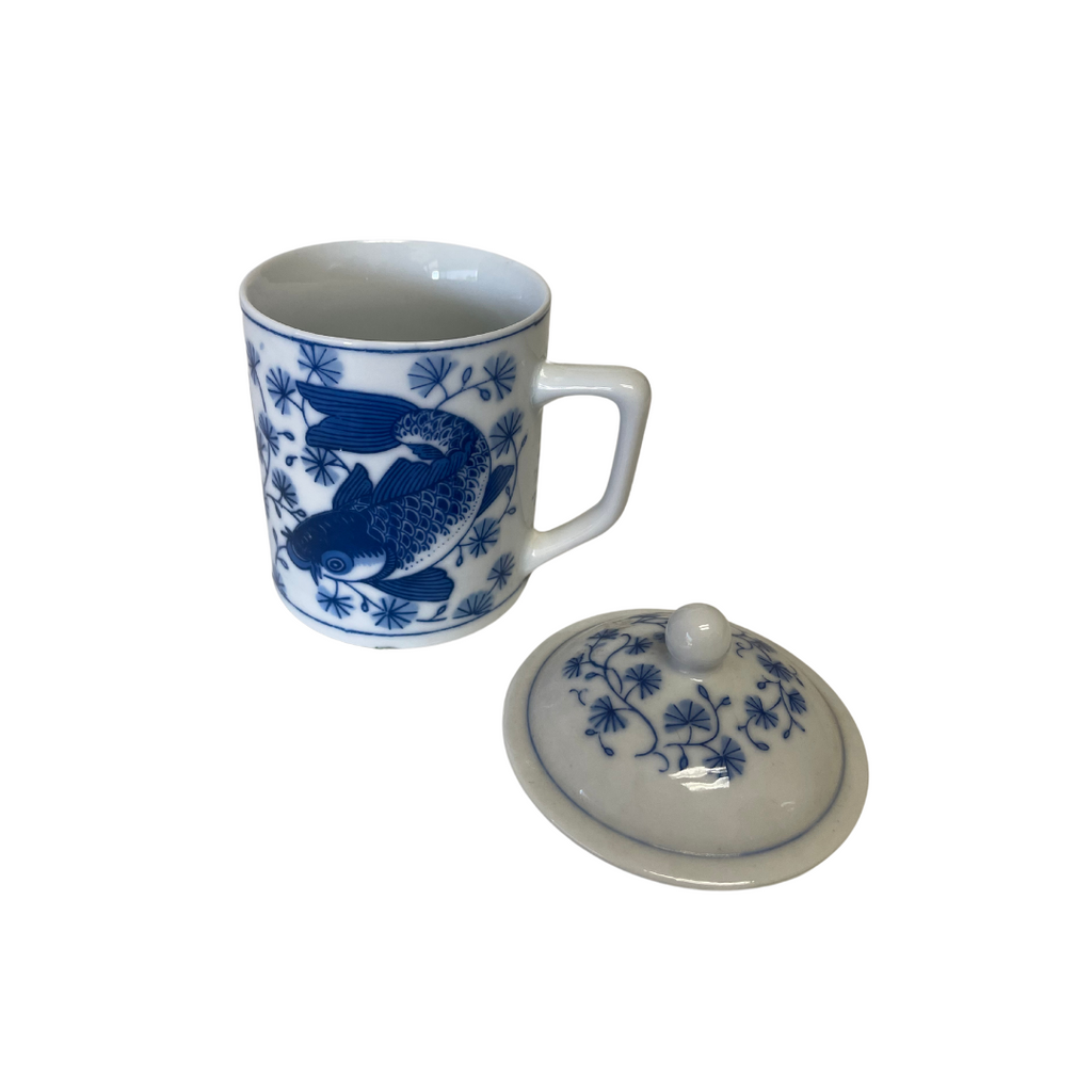 Hand Painted Porcelain Blue White Coffee/Tea Mug With Lid - Noble Designs