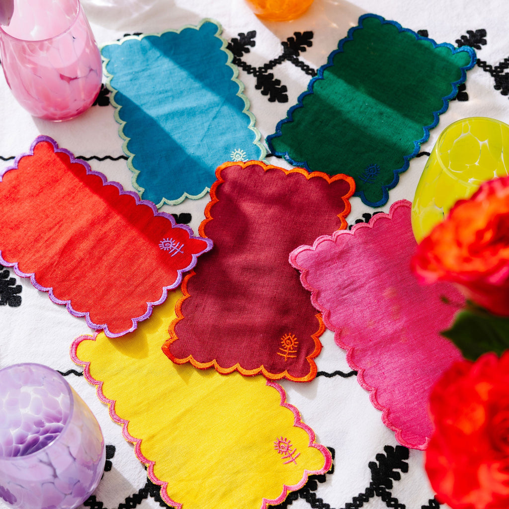 Icon Linen Cocktail Napkins in Rainbow, Set of 6 - Noble Designs