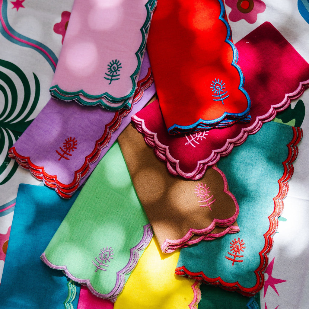 Icon Linen Napkins in Orange and Lilac, Set of 4 - Noble Designs