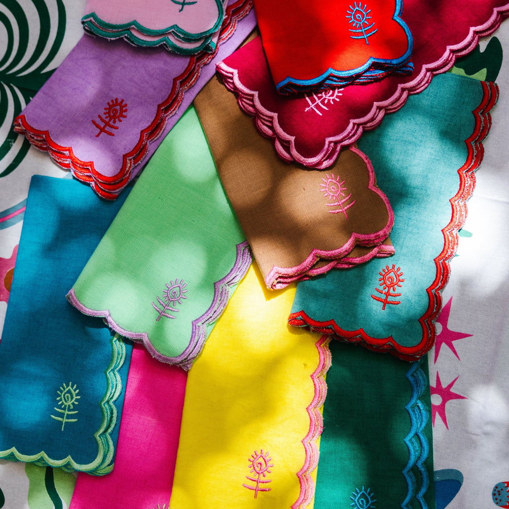 Icon Linen Napkins in Peacock and Mint, Set of 4 - Noble Designs