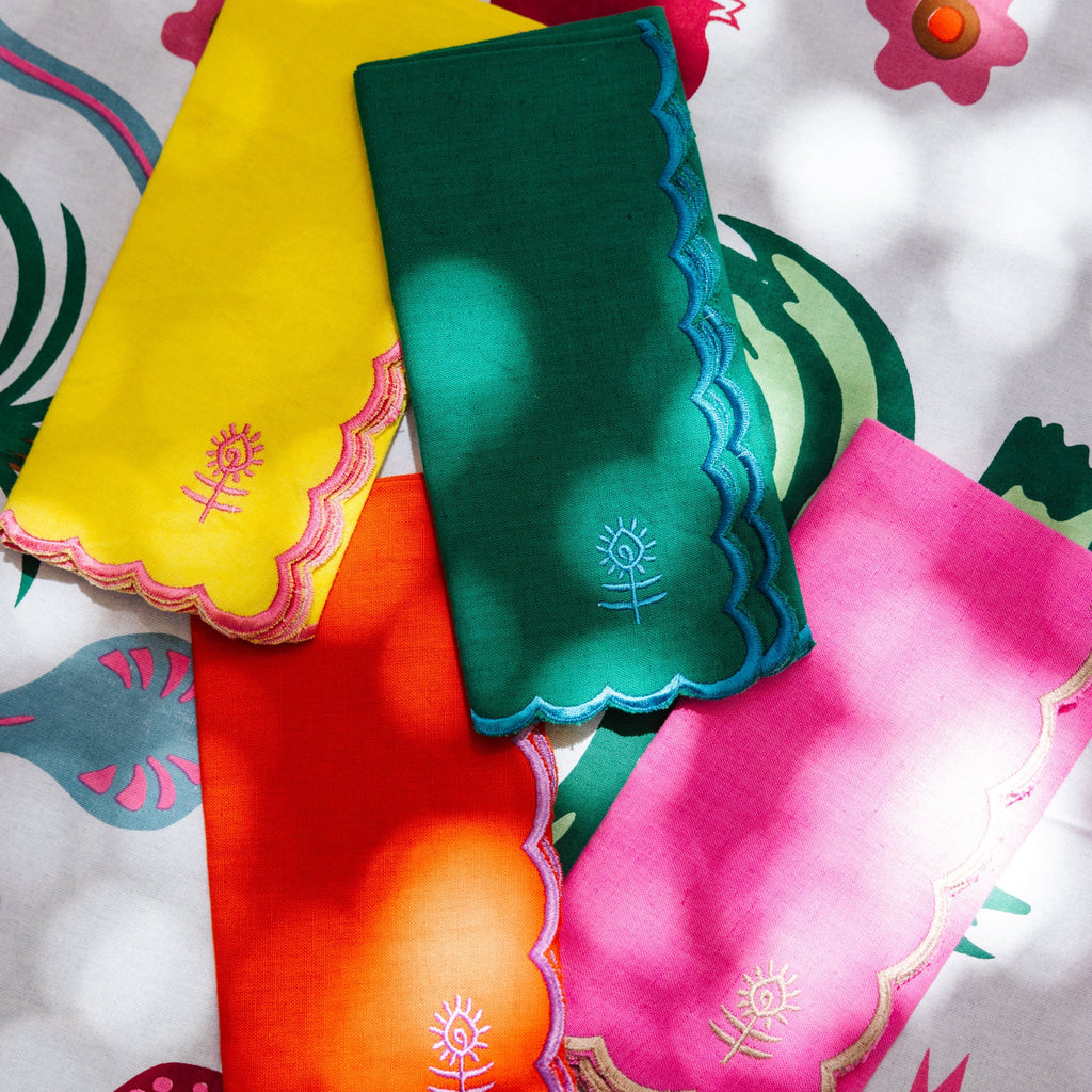 Icon Linen Napkins in Emerald and Peacock, Set of 4 - Noble Designs