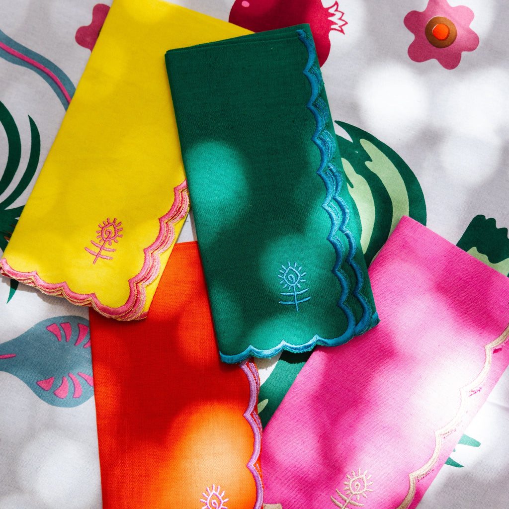 Icon Linen Napkins in Orange and Lilac, Set of 4 - Noble Designs