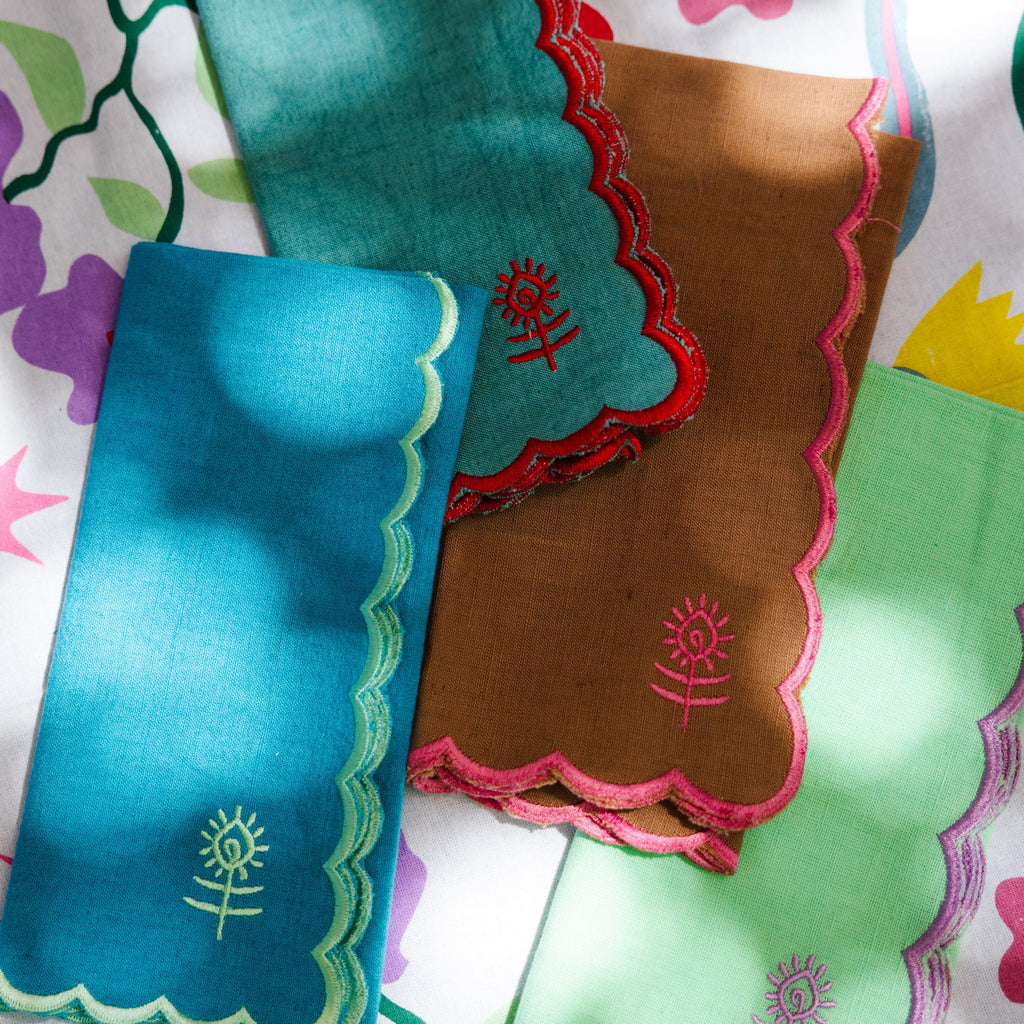 Icon Linen Napkins in Peacock and Mint, Set of 4 - Noble Designs