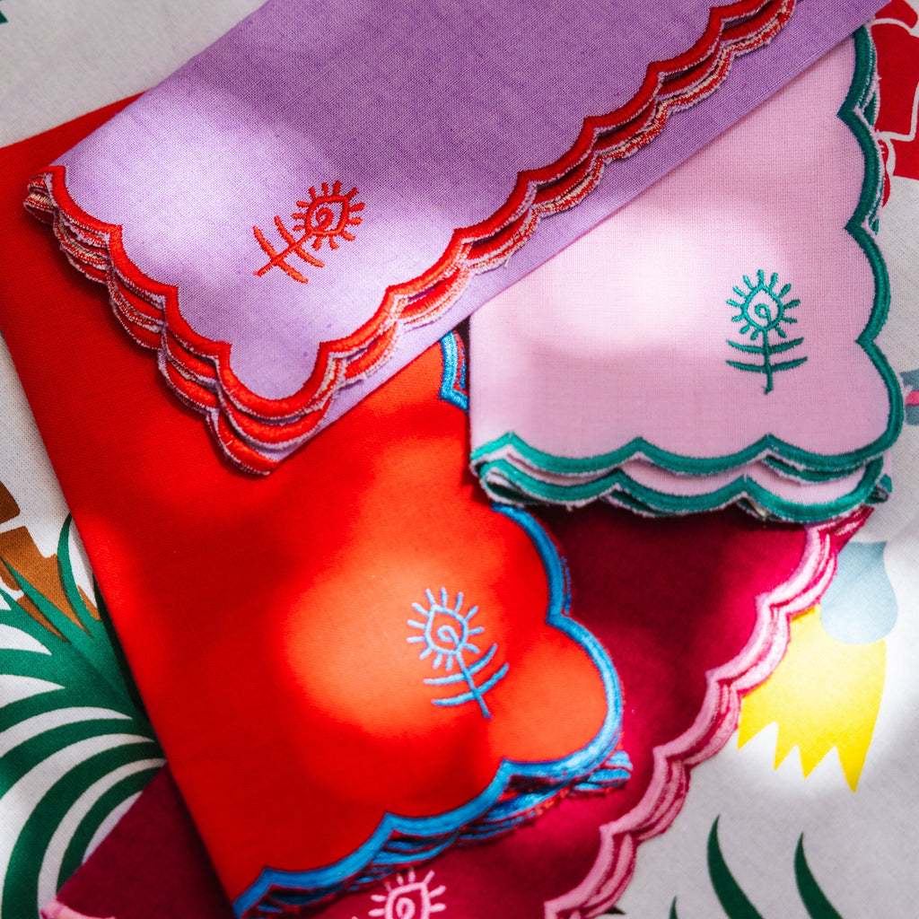 Icon Linen Napkins in Wine and Pink, Set of 4 - Noble Designs